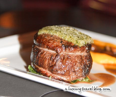 Crusted beef tenderloin with special mash and mushroom royale sauce