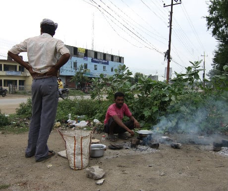 Cooking on petrol station forecourt