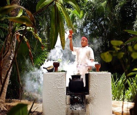 Mayan blessing by resident shaman