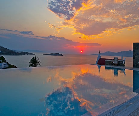 Mykonos pool at sunset