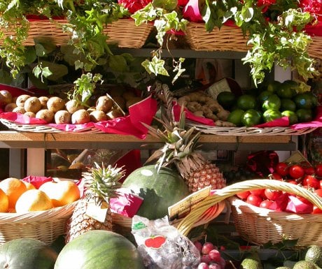 Brightly painted exotic fruits