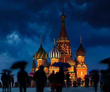 A wet evening in Red Square.