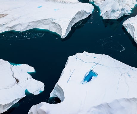 aerial photography Greenland massive icebergs