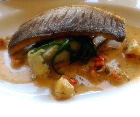 Sea bass with herb mash