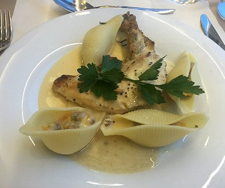 Breast of guinea fowl with seafood conchiglionis