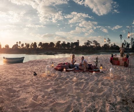 Romantic Christmas dinner on the beach at Tongabezi, Livingstone, Zambia