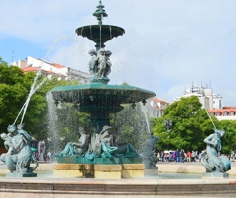 Fountain on Plaza de Rossio, Lisbon, Portugal