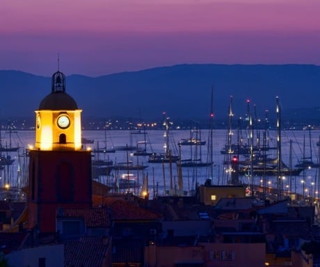 View of St Tropez citadel at dusk