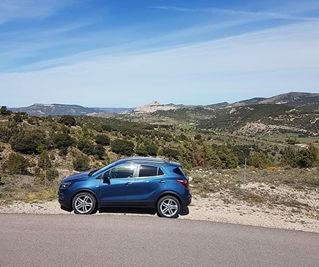 Morella Spain view with car and town in background