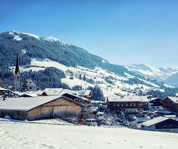 Snow scene ski town Austria