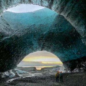 Exploring ice caves in an Icelandic winter