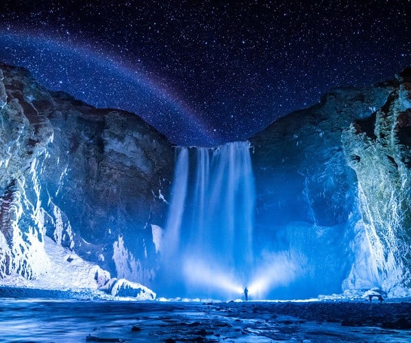 Skogafoss Waterfall at night, Iceland