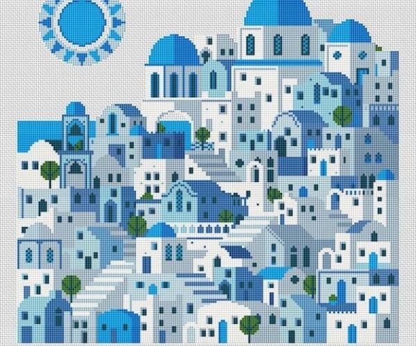 Travel related craft - Cross Stitch Santorini