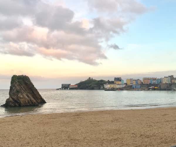 Tenby's North beach and Goscar Rock, one of four beaches in Tenby