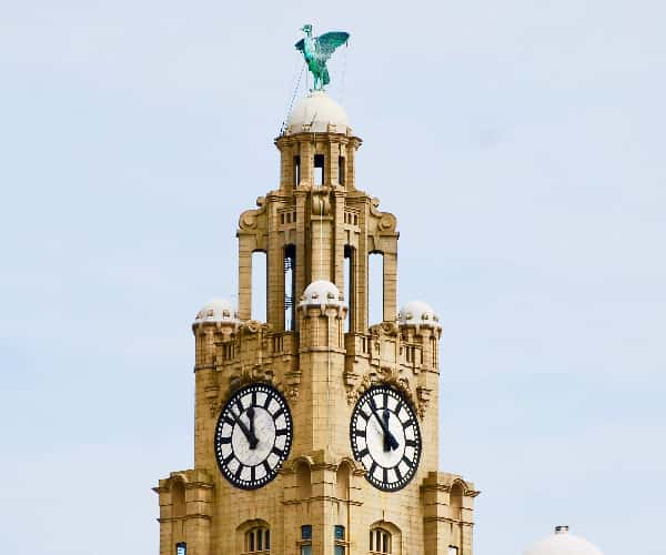 The female Liver Bird is said to look over the river Mersey looking out for sailors that are entering the port