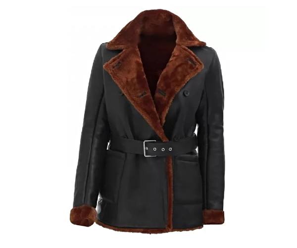 women winter double breasted real sheepskin leather coat 1