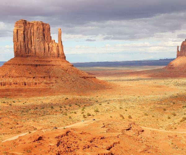 A brown rock structure at Monument Valley