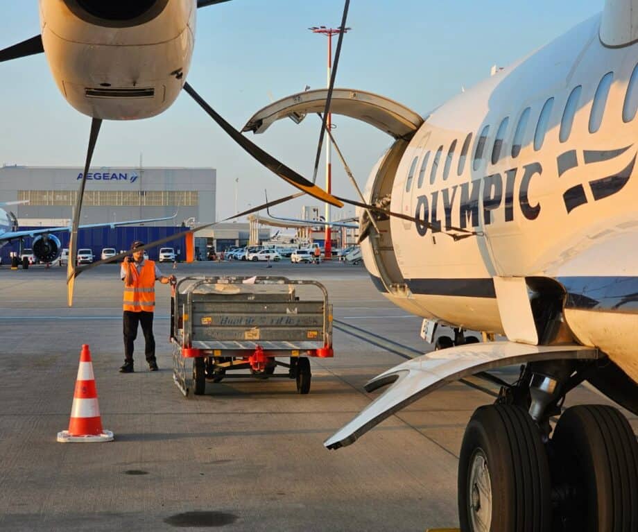 Olympic Air flight loading luggage