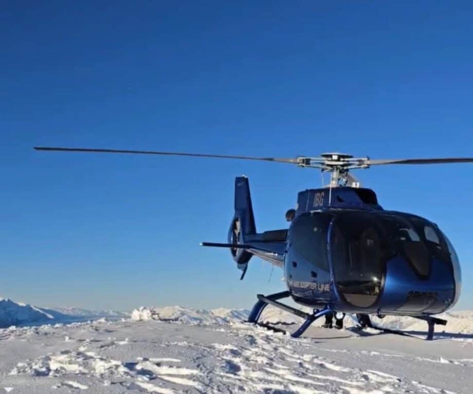 Heli landing in snow above Queenstown
