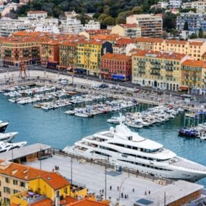 Superyacht anchored off the French Riviera coastline