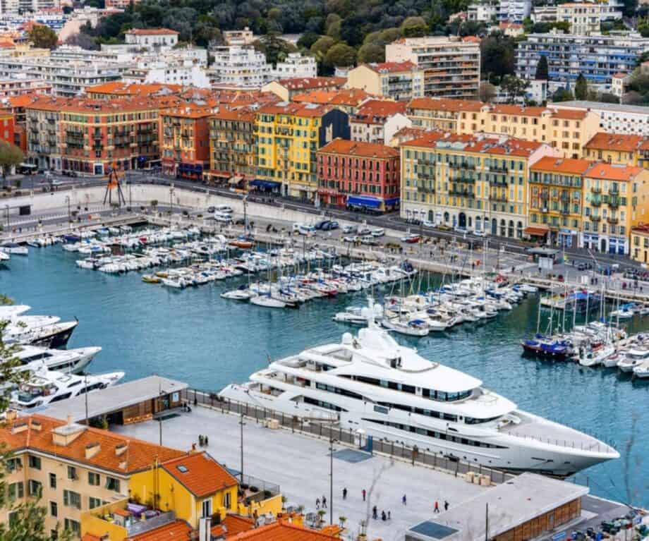 Superyacht anchored off the French Riviera coastline